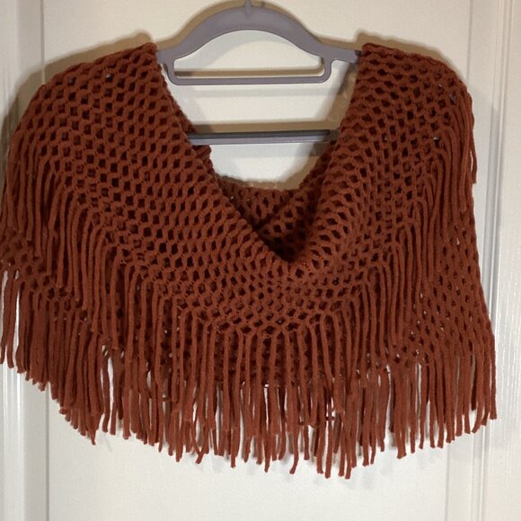 Women's Loop Knit Infinity Brown Scarf With Long Fringe Tassels Shoulder Wrap - Picture 1 of 3
